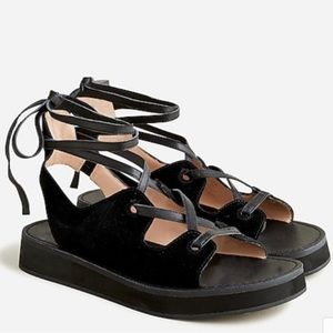 JCrew lace up mini wedge gladiator style suede sandal